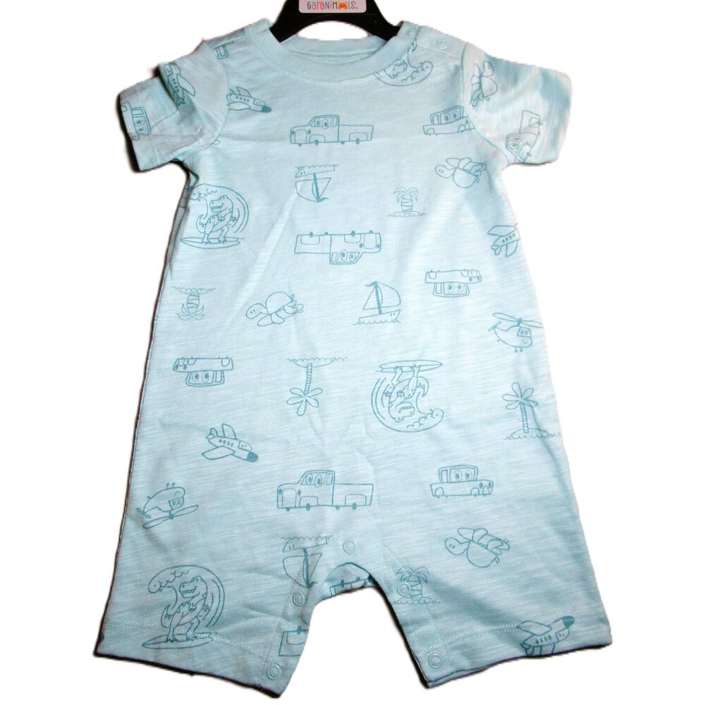 Garanimals Boy's Print Long Romper Turquoise Transportation Theme Size 18 Months